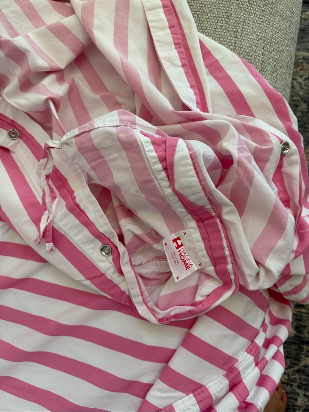 Hanna Home Pink White Stripe Twin Duvet Cover 100% Cotton 61 x 81